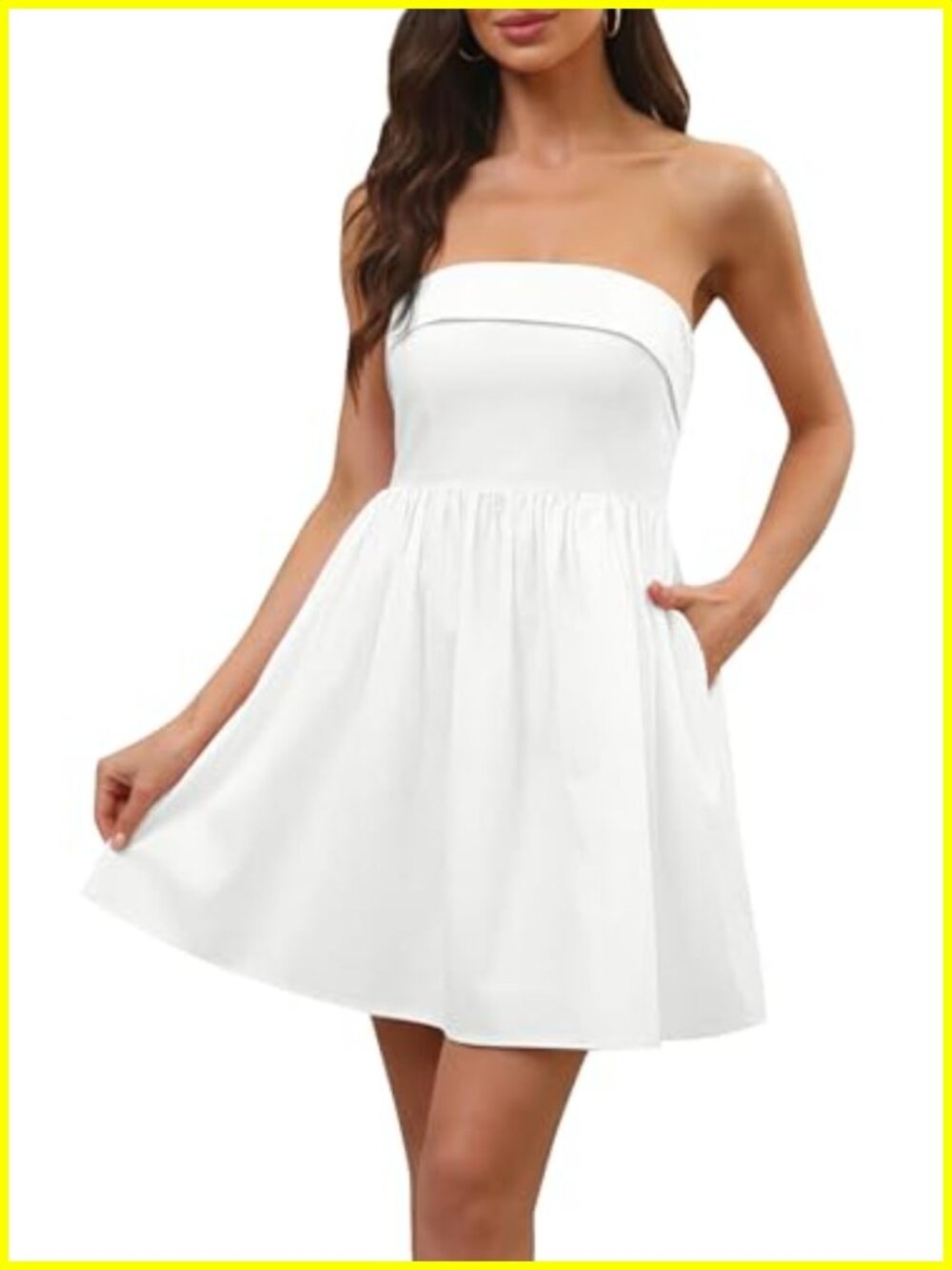 Women's Strapless Mini Sundress A-Line High Waist Smocked Tube Top Party Dress